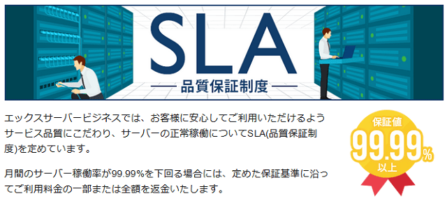 エックスサーバービジネスはSLA(品質保証制度)で高稼働率を保証